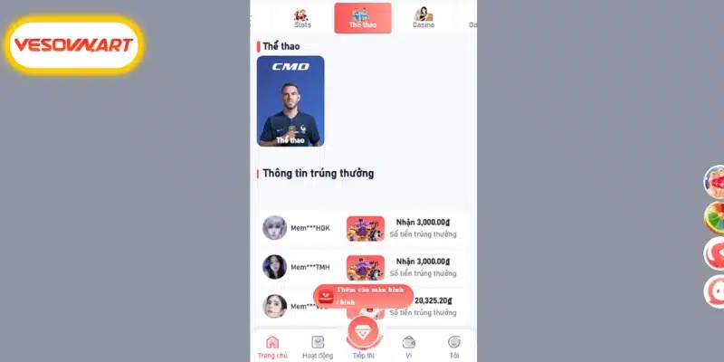 Sảnh thể thao VESOVN luôn hấp dẫn thành viên